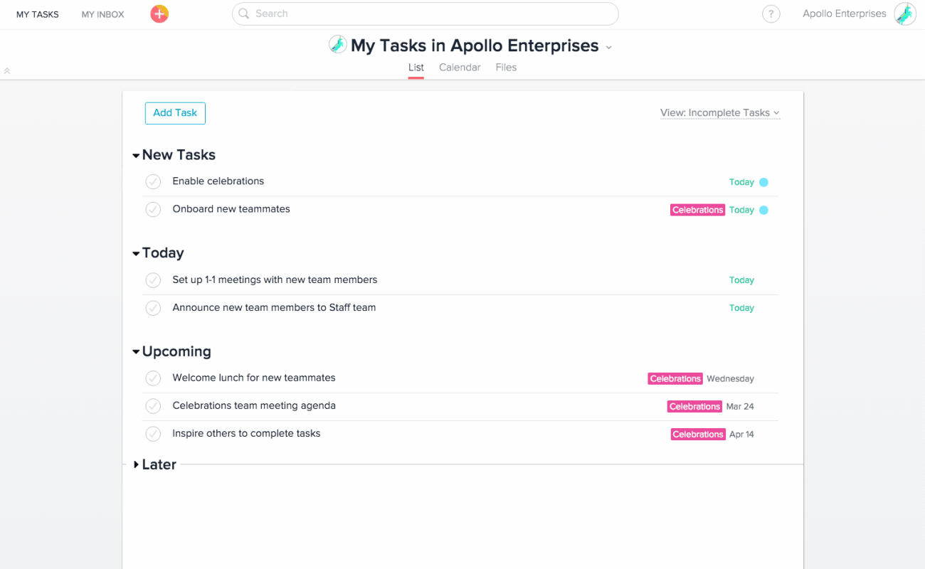 Sur Asana, une animation viens augmenter la satisfaction de l'utilisateur lorsqu'il complète une tâche. Asana